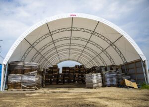 CC Series Fabric Structure on Wood Posts for Commercial Storage